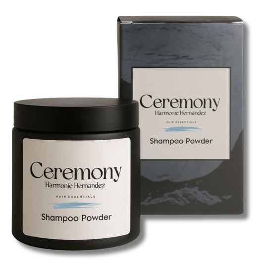 Ceremony Harmonie Hernandez organic shampoo powder jar and packaging on a white background